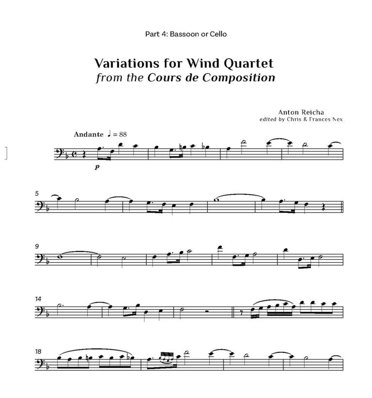 Reicha, Anton: Variations for Woodwind Quartet - Digital Download