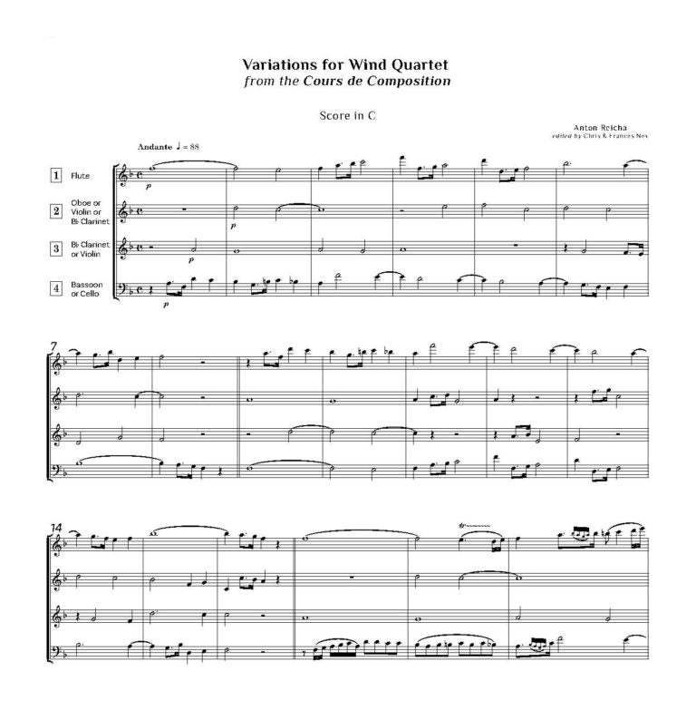 Reicha, Anton: Variations for Woodwind Quartet - Digital Download