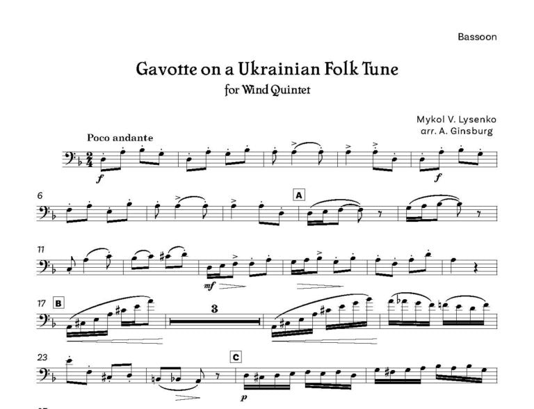 Lysenko, Mykol: Gavotte on a Ukrainian Folk for Tune Wind Quintet arr. Ginsburg - Digital Download