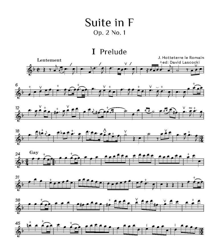 Hotteterre, J   - Suite in F Op. 2 No. 1 for Recorder- Digital Download