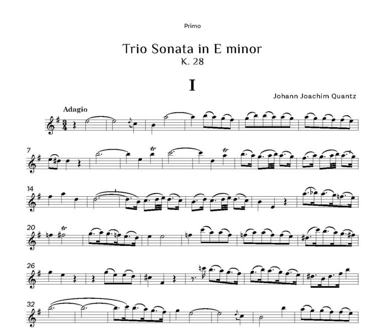 Quantz: Trio Sonata in E minor K.28 for 2 Flutes and Piano - Digital Download