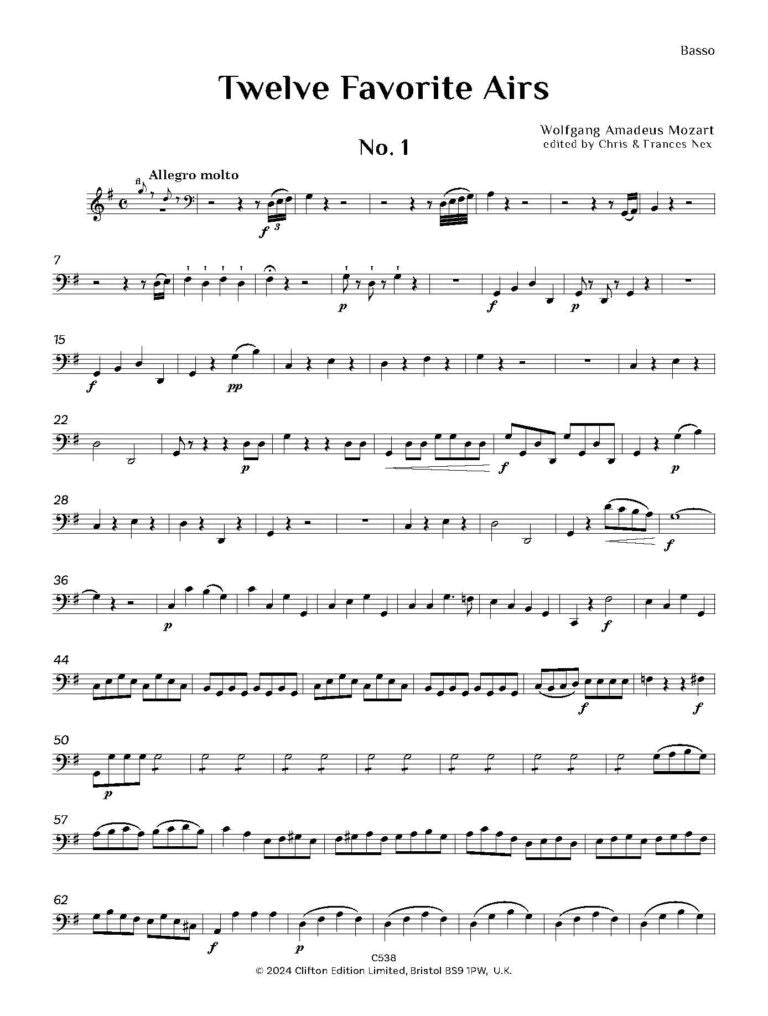 Mozart  - Twelve Favourite Airs2 Flutes or Violins with Bassoon or Cello,  - Digital Download