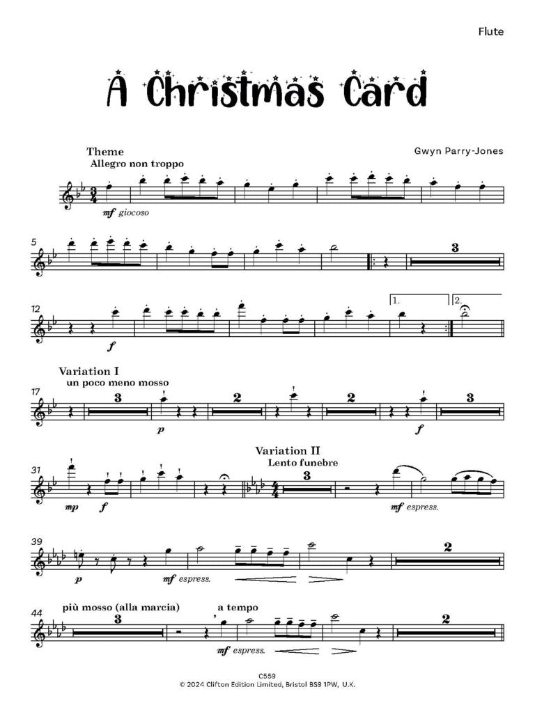 A Christmas Card Variations on ‘We Wish You a Merry Christmas” for wind quintet- Digital Download