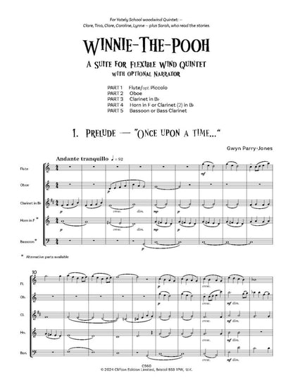 Parry- Jones, Gwyn - Winnie The Pooh Suite Score and Parts for wind quintet- Digital Download