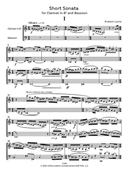 Lyons, Graham -Short Sonata for Clarinet and Bassoon - Digital Download