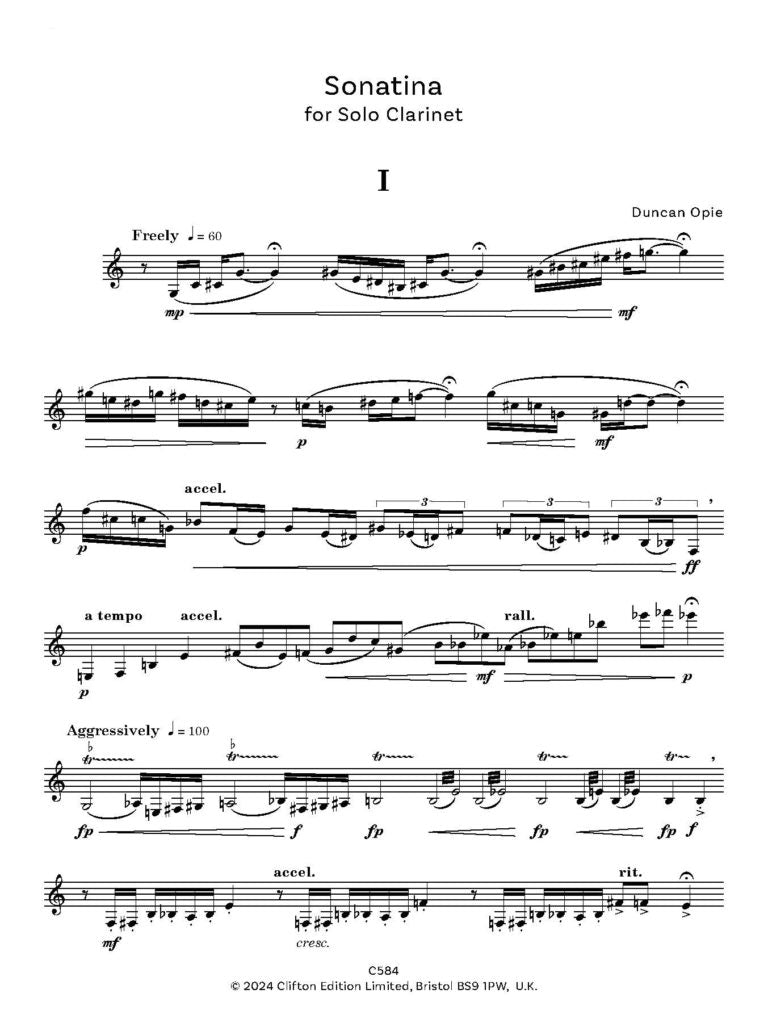 Opie, Duncan - Sonatina for Clarinet Solo - Digital Download