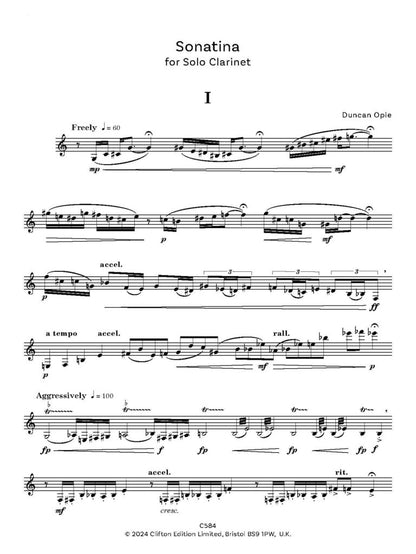 Opie, Duncan - Sonatina for Clarinet Solo - Digital Download