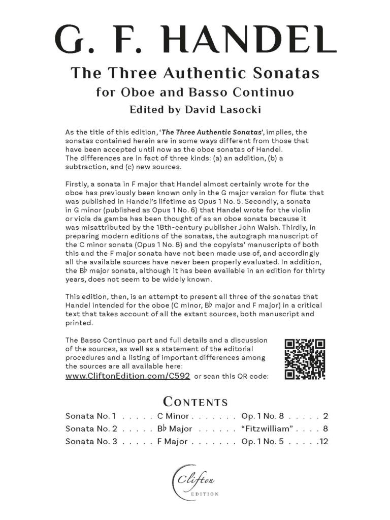 Handel - Three Authentic Sonatas for oboe and piano - Digital Download