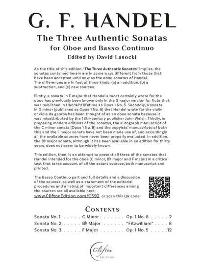 Handel - Three Authentic Sonatas for oboe and piano - Digital Download