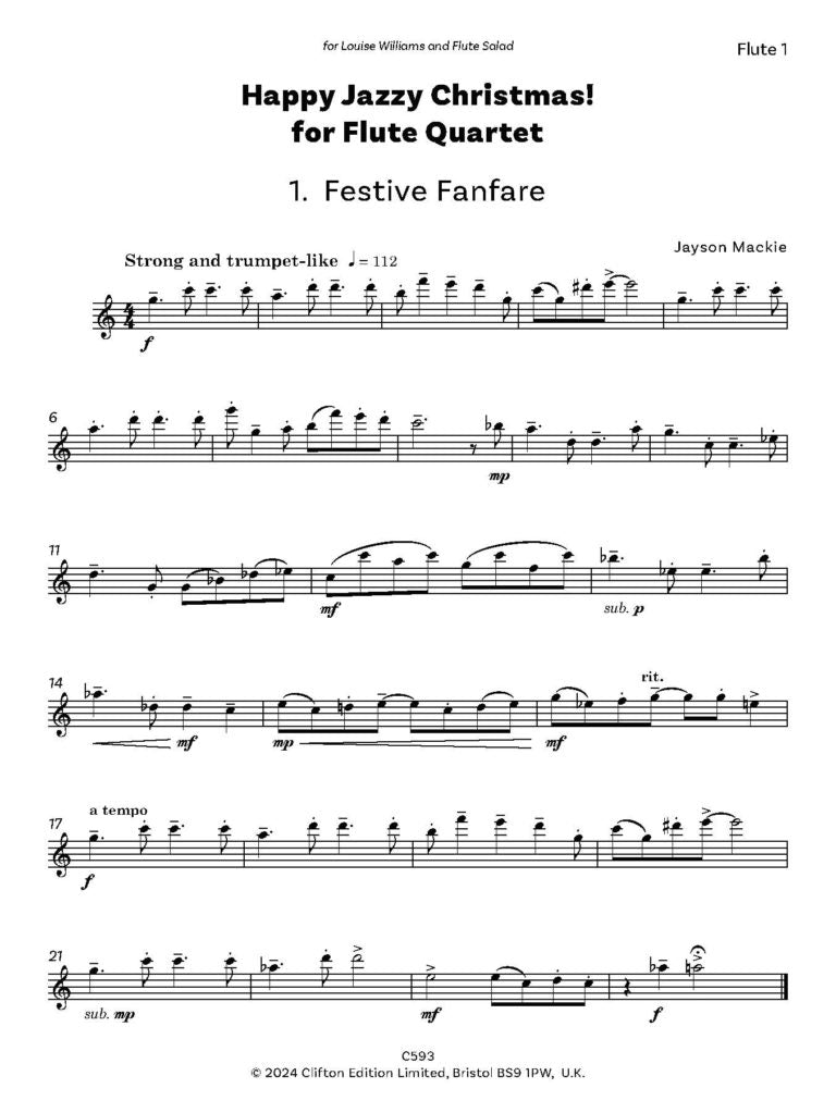 Mackie, Jason - Happy Jazzy Christmas for flute quartet - Digital Download