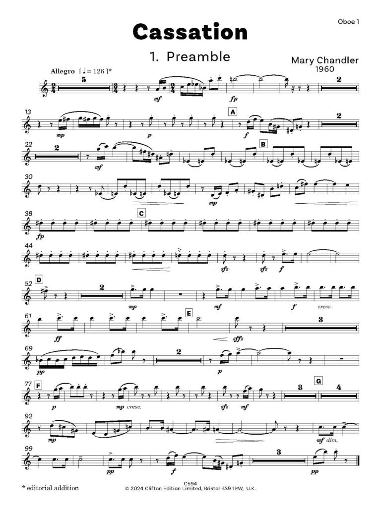 Chandler, Mary - Cassation - for wind Octet- Digital Download