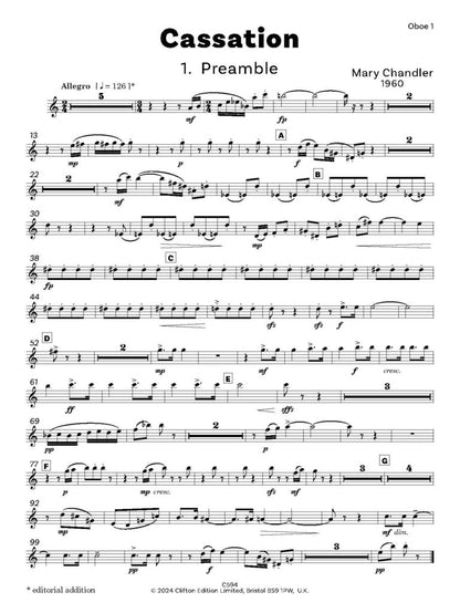 Chandler, Mary - Cassation - for wind Octet- Digital Download