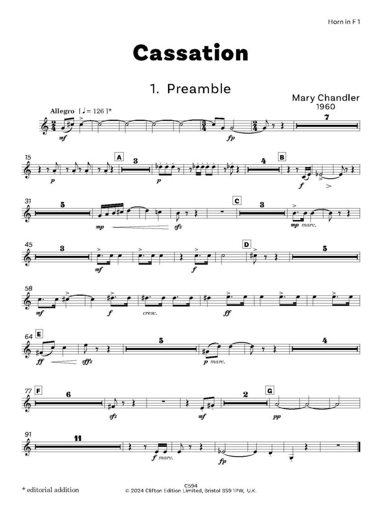 Chandler, Mary - Cassation - for wind Octet- Digital Download