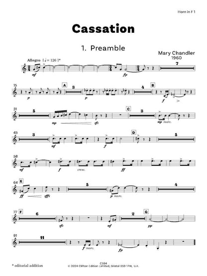 Chandler, Mary - Cassation - for wind Octet- Digital Download