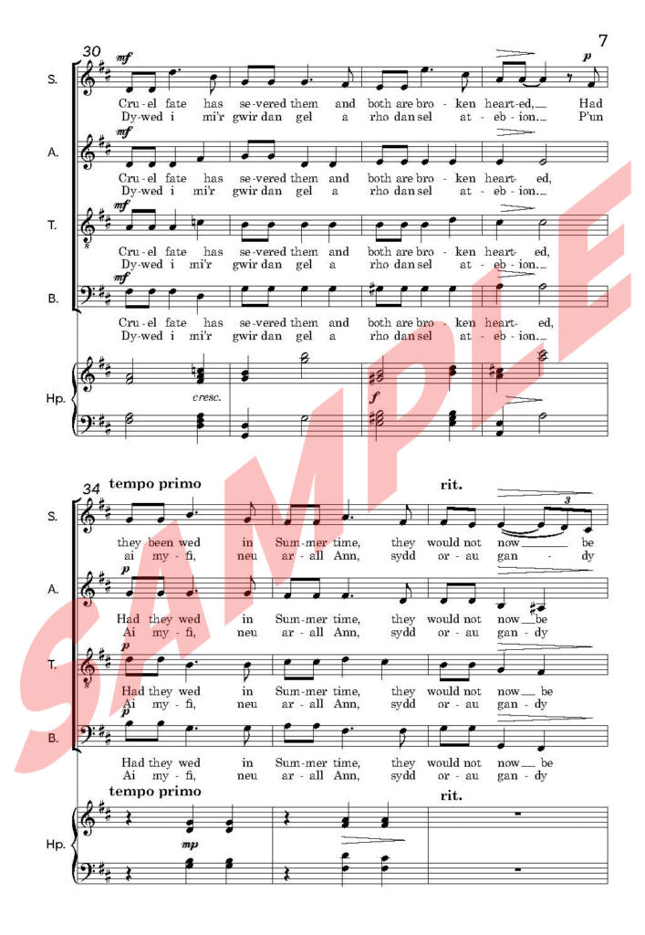 Bugeilio’r Gwenith Gwyn.Soprano Soloist with SATB and Harp/Piano   - Digital Download