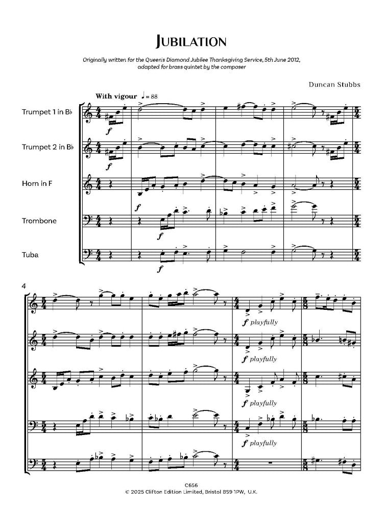 Stubbs, Duncan: Two Royal Fanfares for Brass Quintet- Digital Download