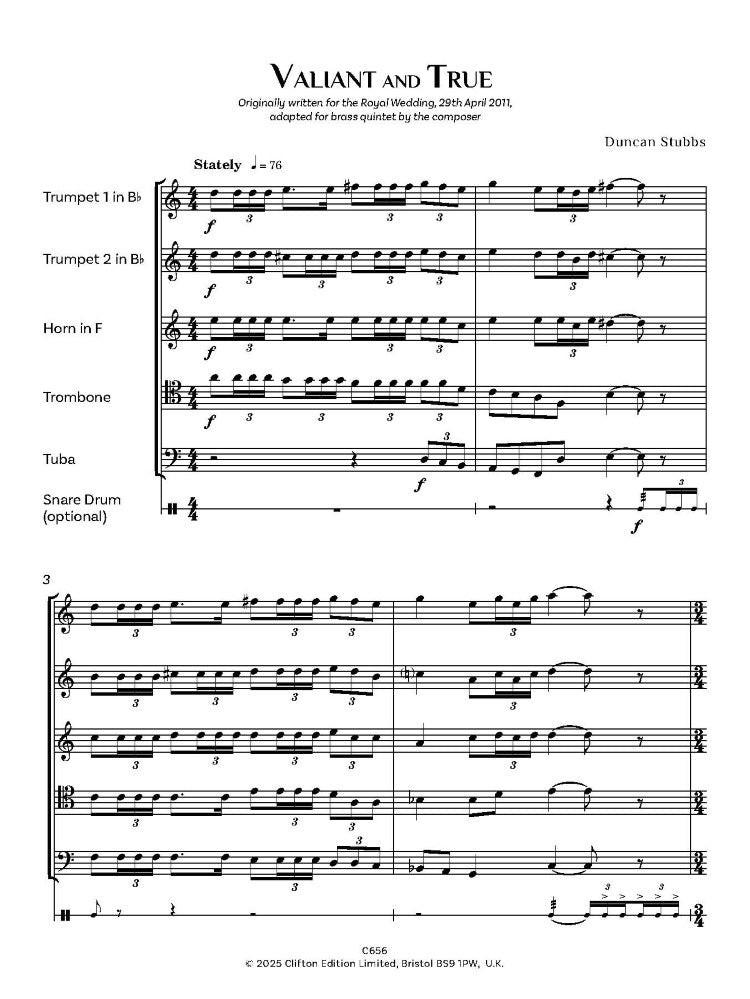 Stubbs, Duncan: Two Royal Fanfares for Brass Quintet- Digital Download