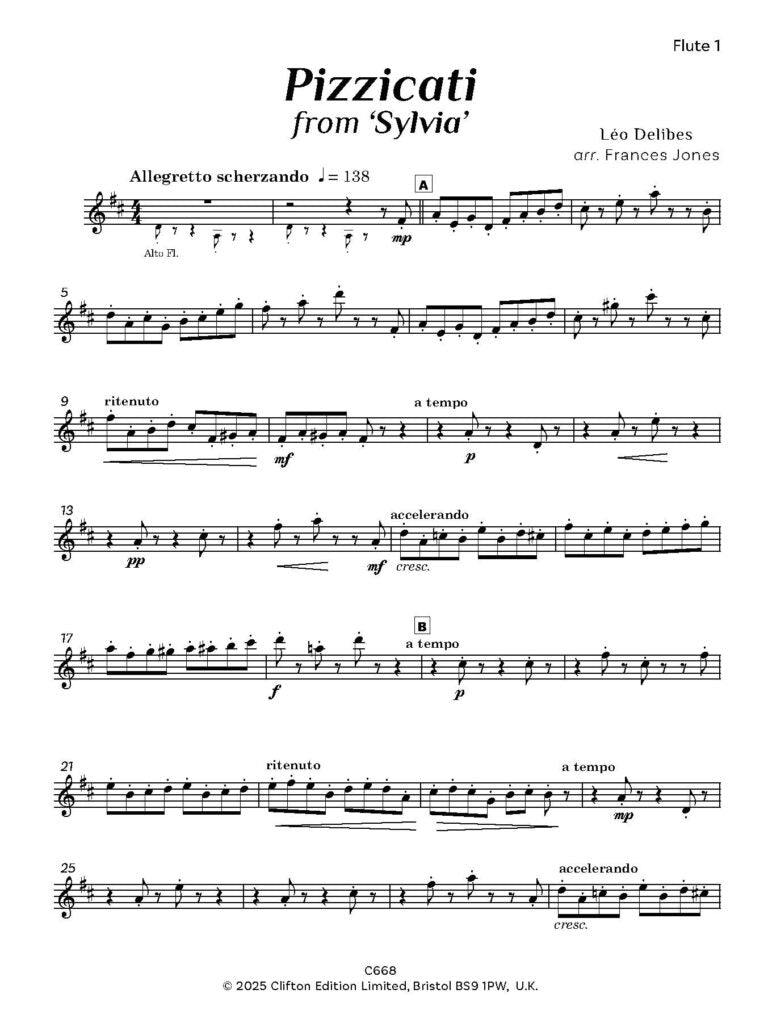 Delibes, L - Pizzicati from Sylvia Flute Quartet: 3 Flutes and Alto Flute  - Digital Download