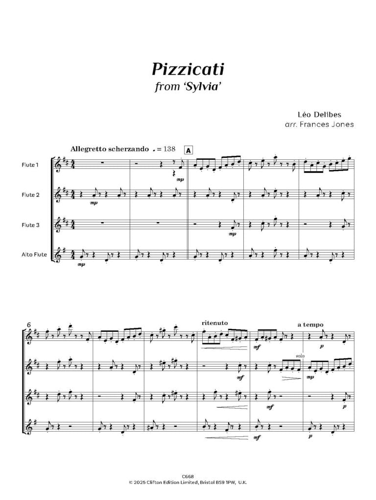 Delibes, L - Pizzicati from Sylvia Flute Quartet: 3 Flutes and Alto Flute  - Digital Download