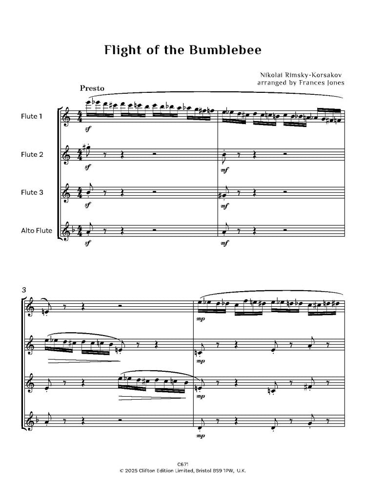 Rimsky-Korsakov, Nikolai: The Flight of the Bumble Bee, arr. Flute Quartet. - Digital Download
