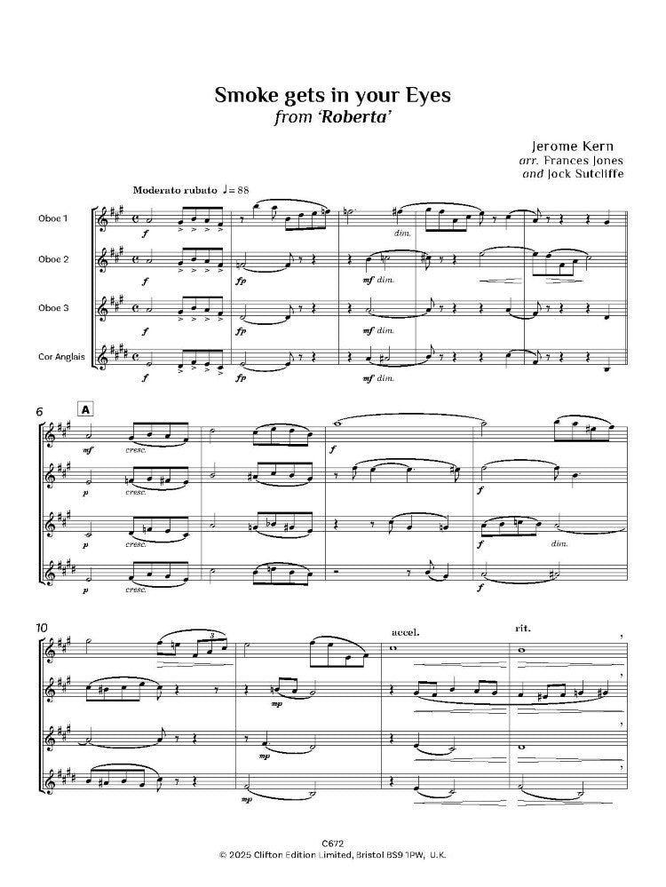 Kern, Jerome: Smoke Gets in your Eyes, arr. Three Oboes and Cor Anglais - Digital Download