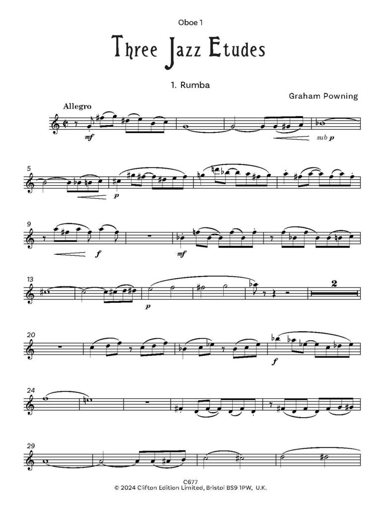 Powning, G - Three Jazz Etudes for Oboe trio - Digital Download