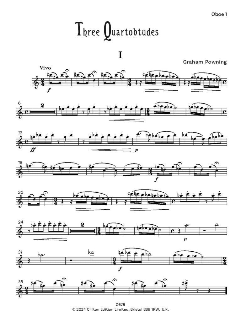 Powning, G - Three Quartobtudes for oboe quartet - Digital Download