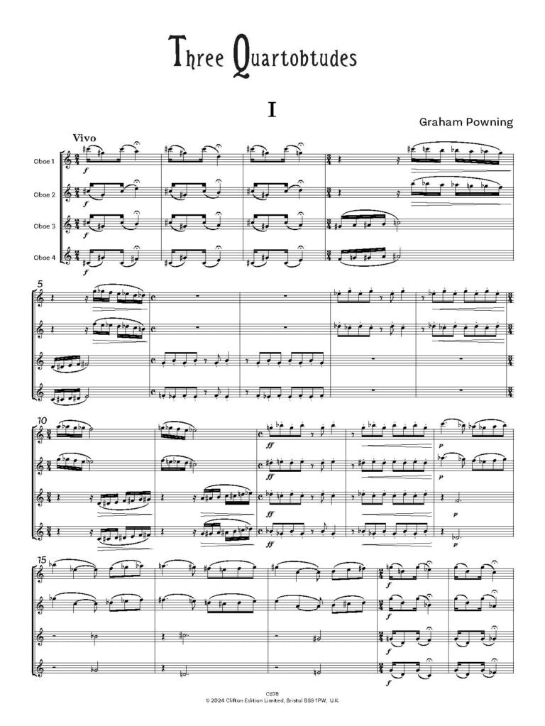 Powning, G - Three Quartobtudes for oboe quartet - Digital Download