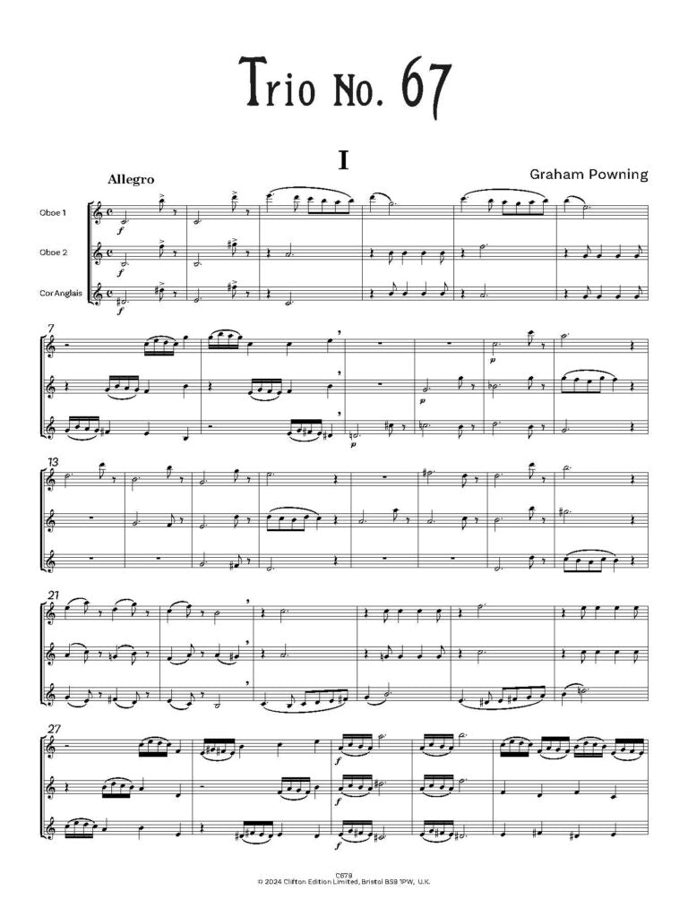 Powning, G - Trio No. 67  Oboe Trio (2 Oboes and Cor Anglais) - Digital Download