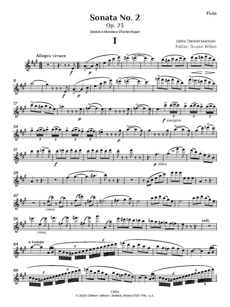Demersseman  - Sonata No 2 for flute and piano - Digital Download