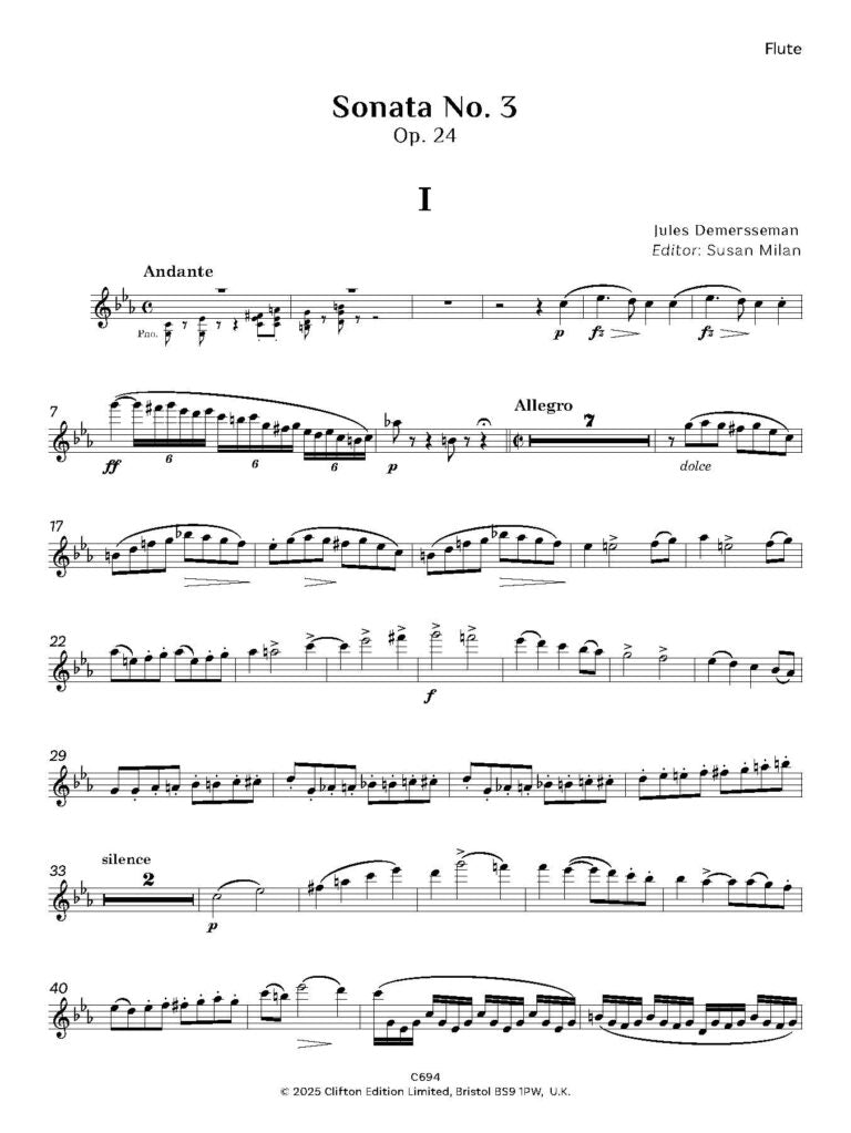 Demersseman  - Sonata No 3 for flute and piano - Digital Download