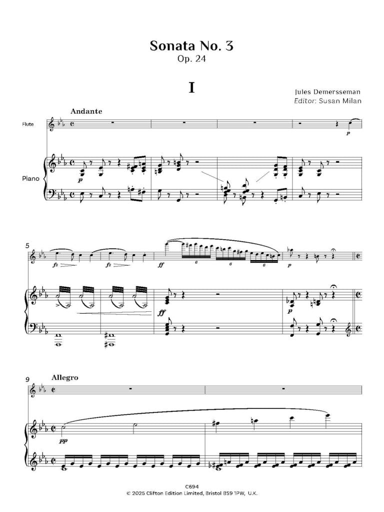 Demersseman  - Sonata No 3 for flute and piano - Digital Download