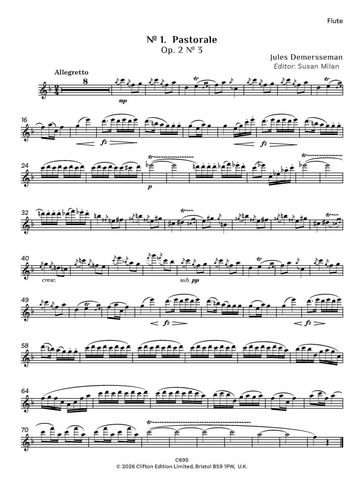 Jules Demersseman ed. Susan Milan Showpieces Vol 1 for flute and piano - Digital Download