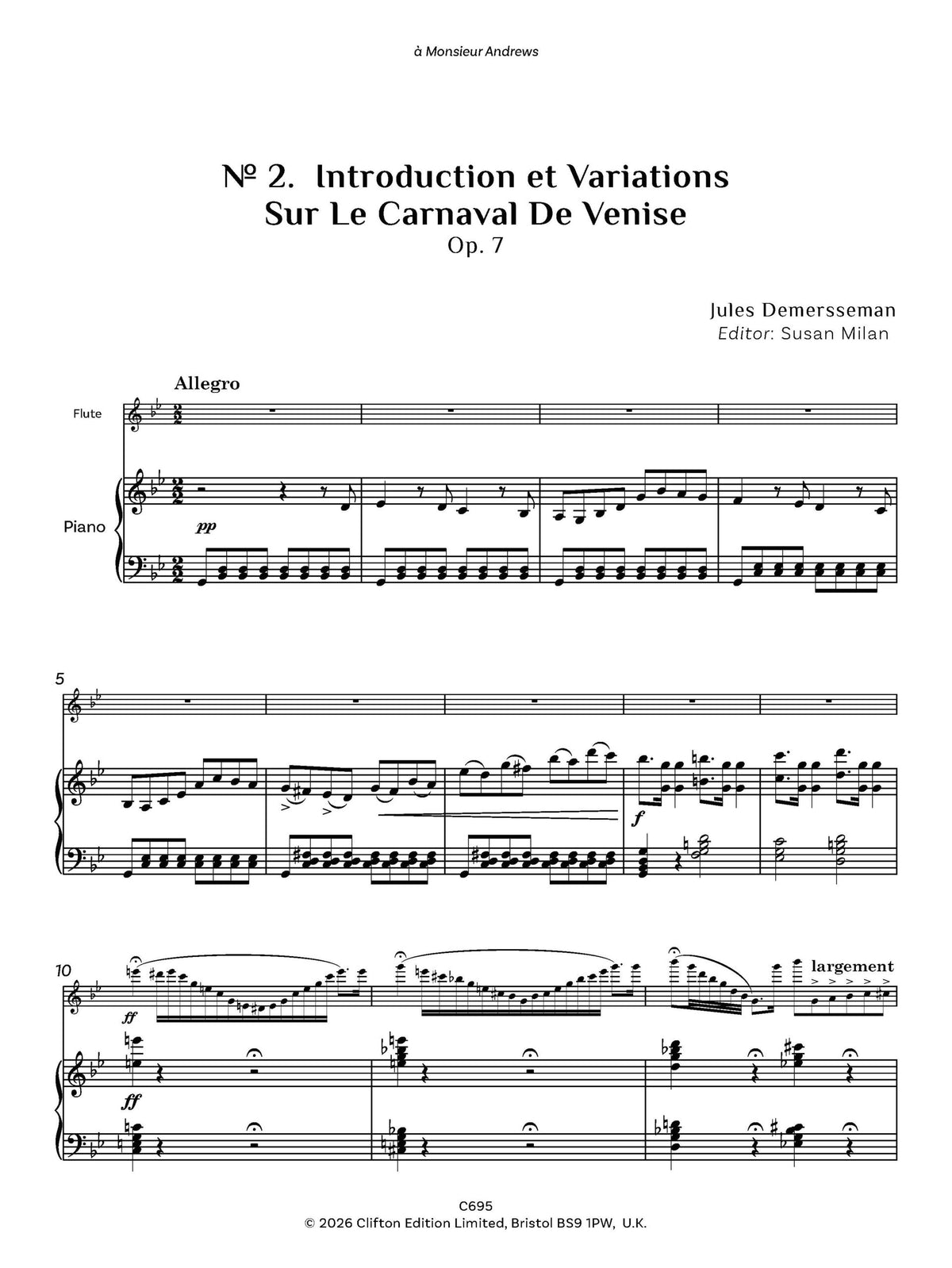 Jules Demersseman ed. Susan Milan Showpieces Vol 1 for flute and piano - Digital Download