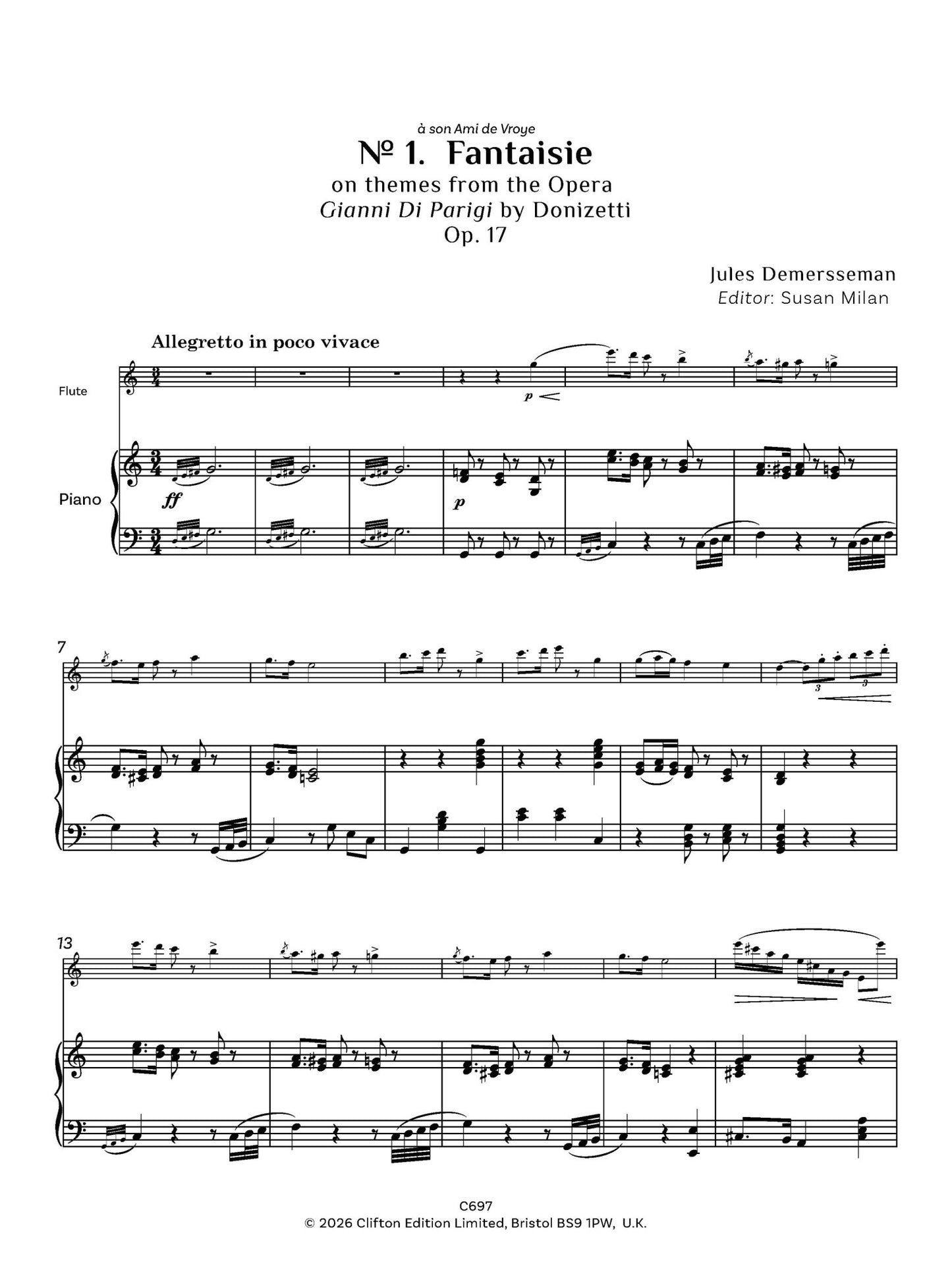 Jules Demersseman ed. Susan Milan Showpieces Vol 3 for flute and piano - Digital Download