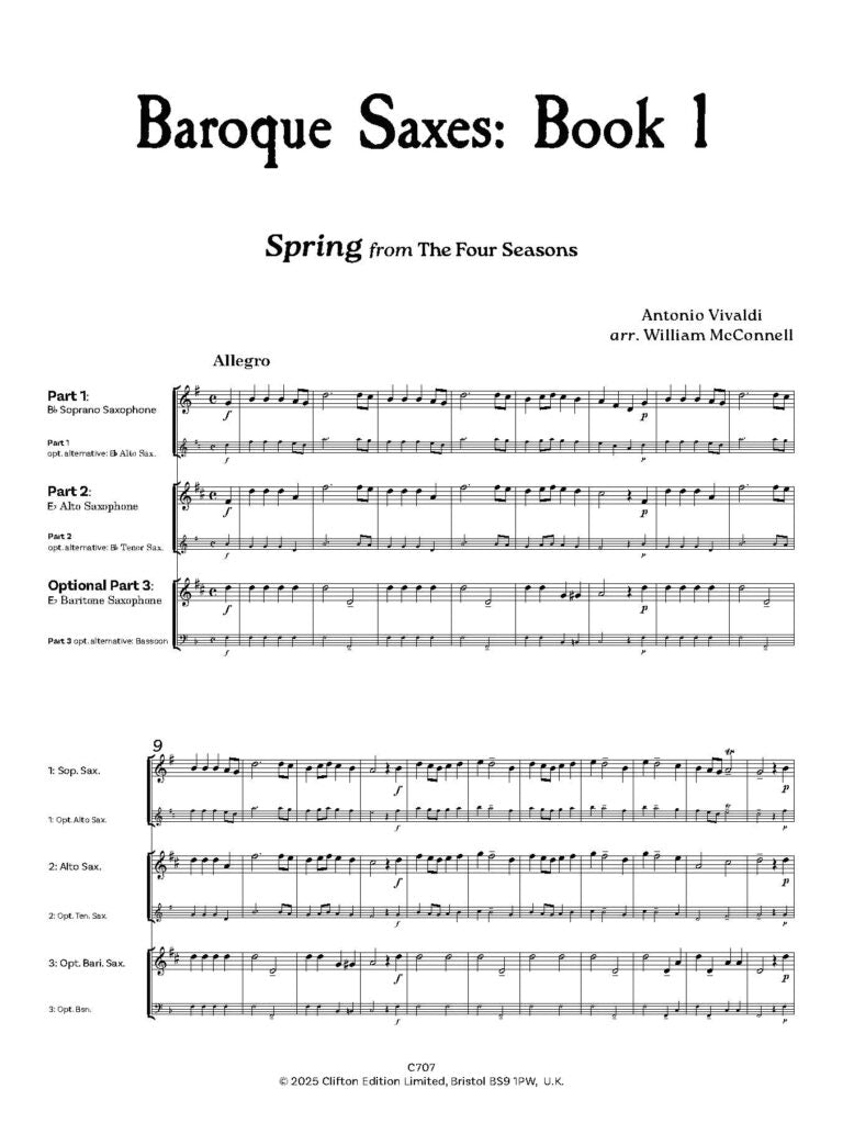 Baroque Saxes: Book 1 for two/three Saxophones (Grade 1) - Digital Download