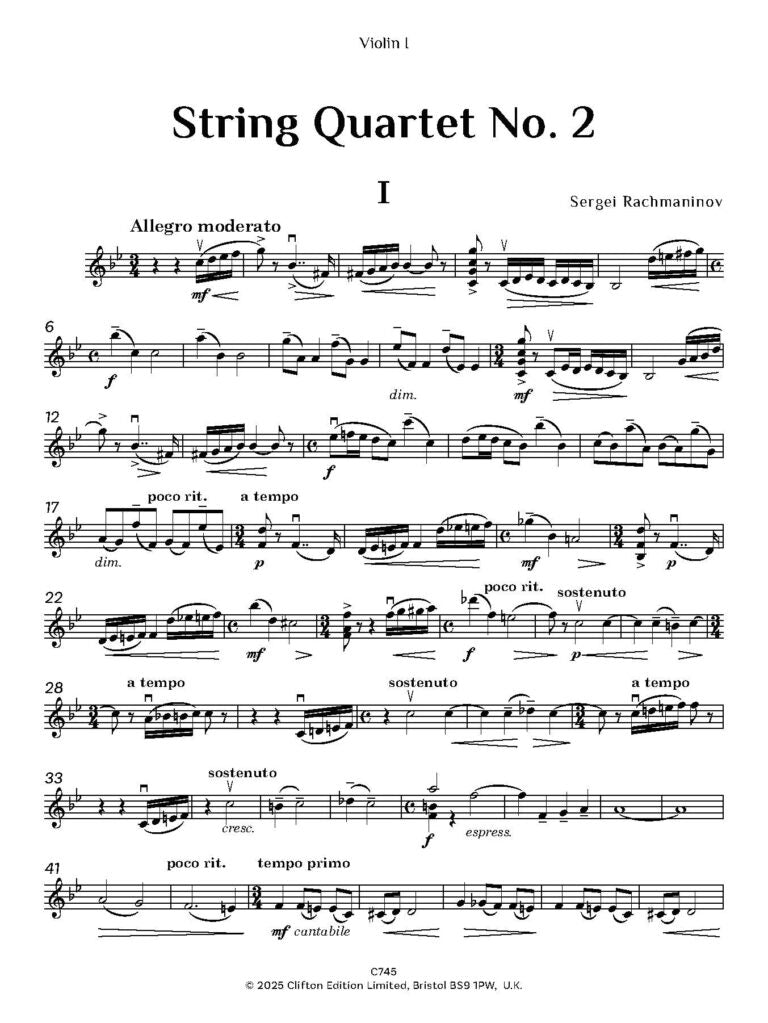 Rachmaninov, S - String Quartet No. 2 Score & Parts  - Digital Download