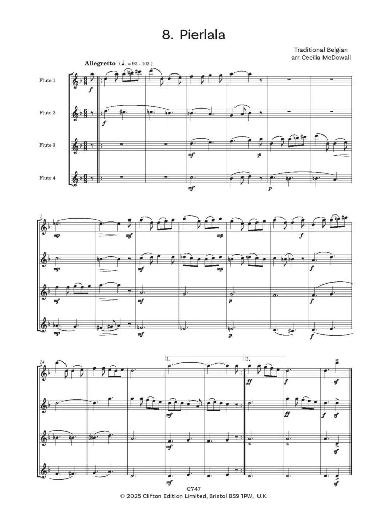 Eight Folk Songs for Four Flutes arr Cecilia McDowall - Digital Download