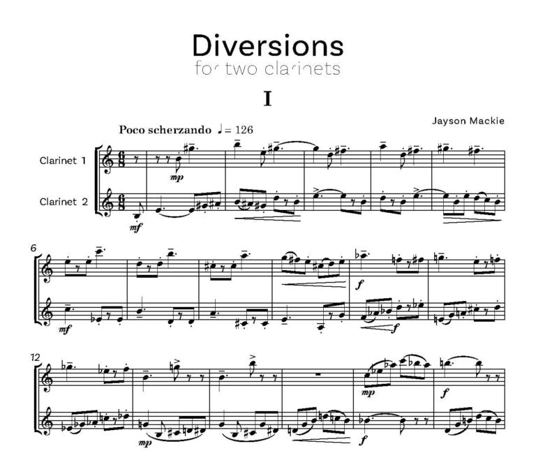 Mackie, Jayson - Diversions for Two Clarinets - (Digital Download)