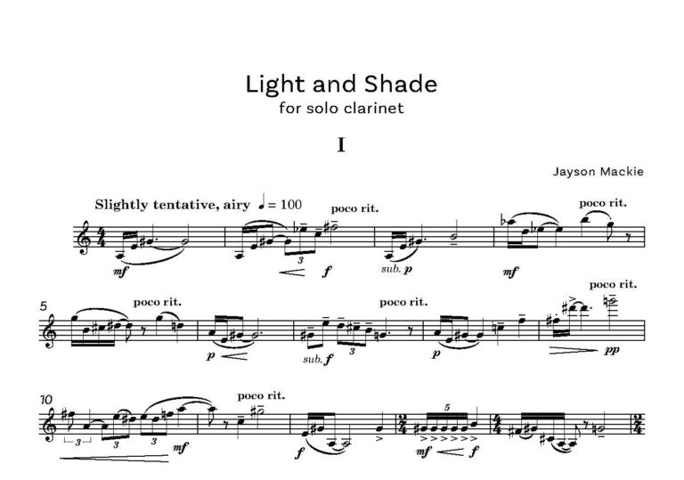 Mackie, Jayson - Light and Shade for Solo Clarinet - Digital Download