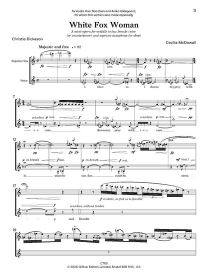McDowall, Cecilia: White Fox Woman for Voice & Soprano Saxophone