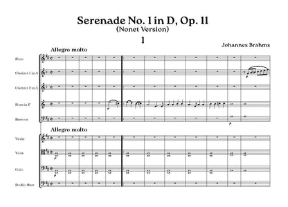 Brahms - Serenade No. 1 in D Op. 11 Score only [Nonet version]- Digital Download
