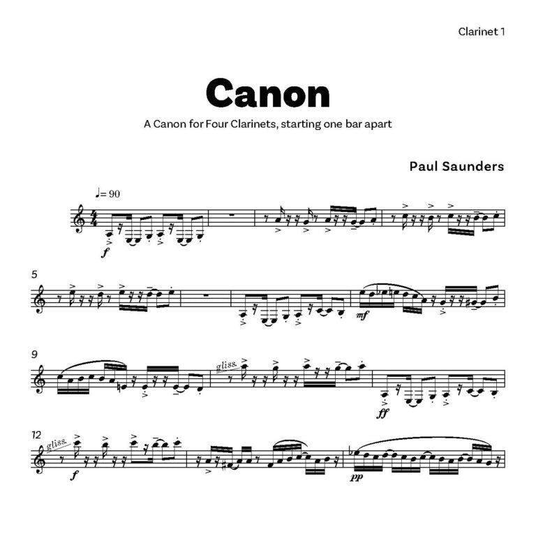 Saunders, Paul -Canon for Clarinet Quartet - Digital Download