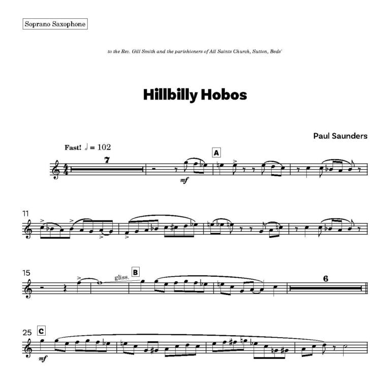 Saunders, Paul - Hillbilly Hobos for saxophone Quartet - Digital Download