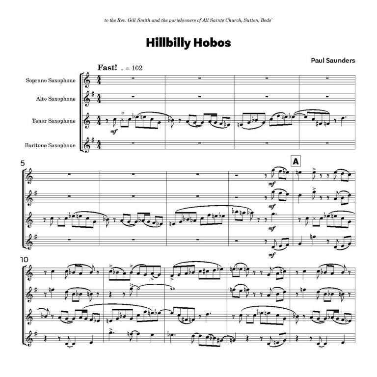 Saunders, Paul - Hillbilly Hobos for saxophone Quartet - Digital Download