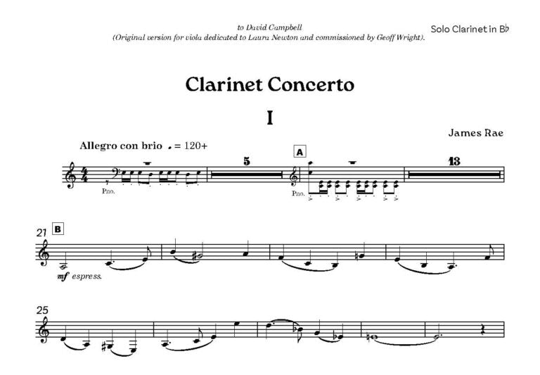 Rae, James -Concerto for Clarinet (Piano Reduction)- (Digital Download)