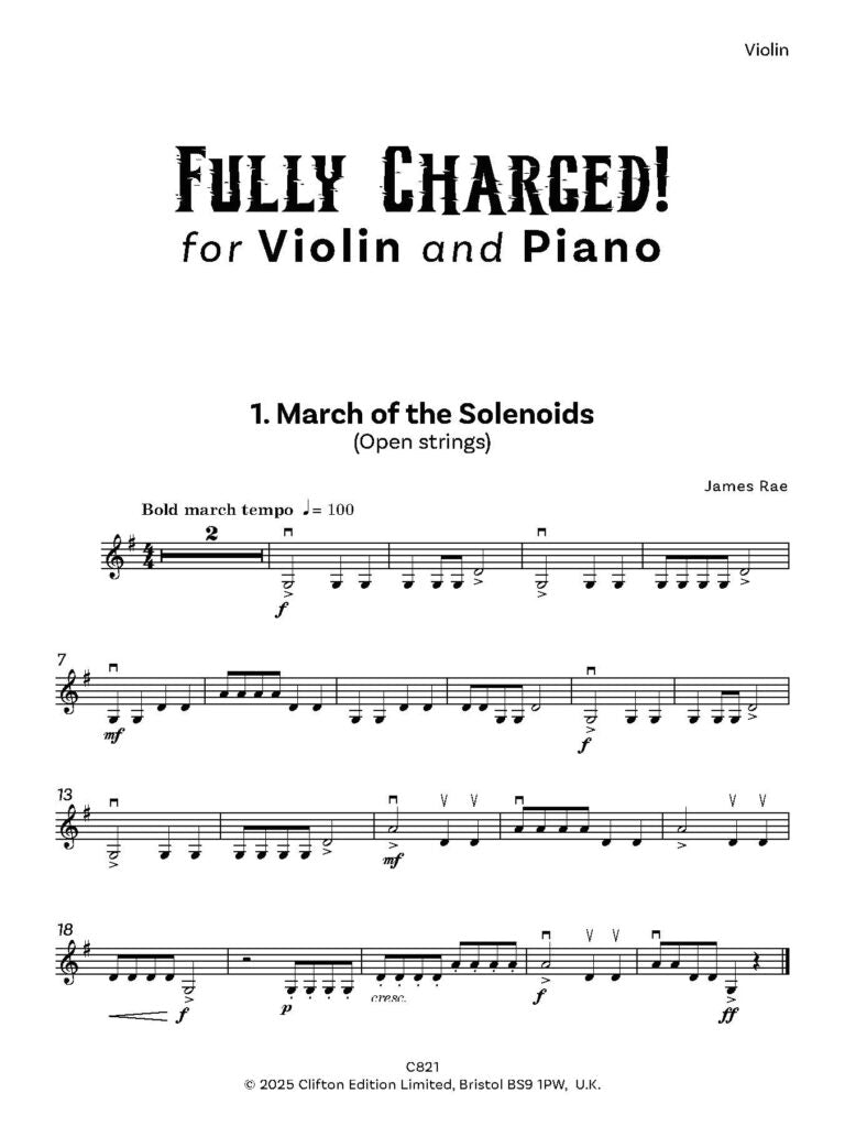 Rae, James  -Fully Charged! for violin and piano - Digital Download