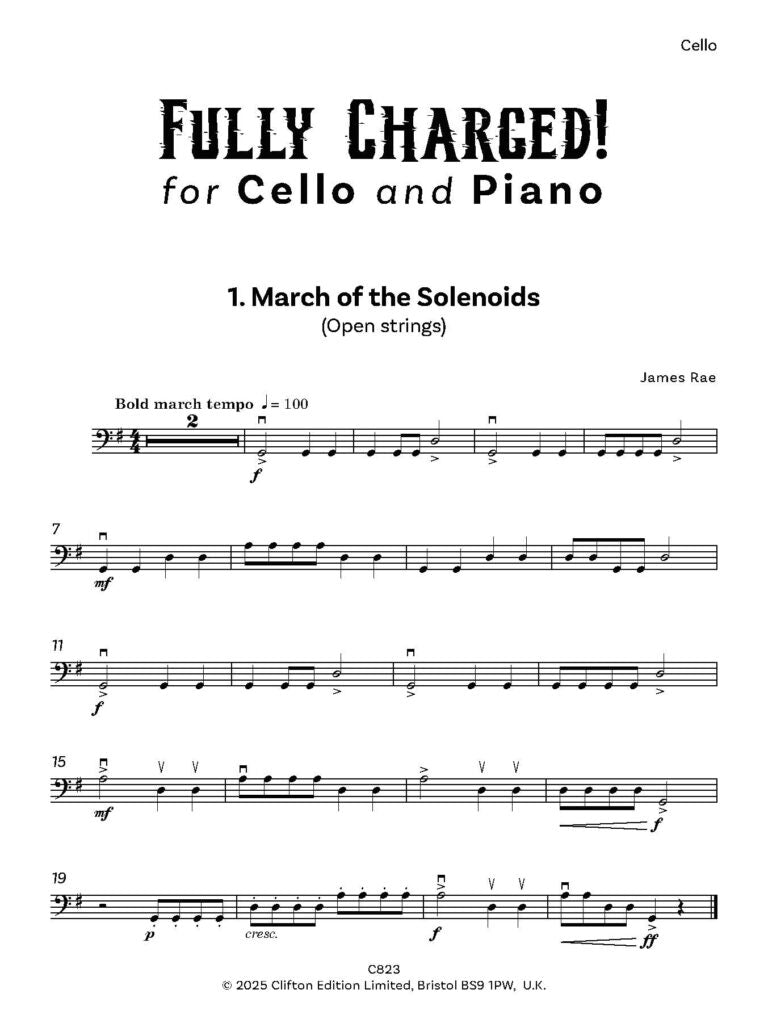 Rae, James  - Fully Charged! for Cello and piano - Digital Download