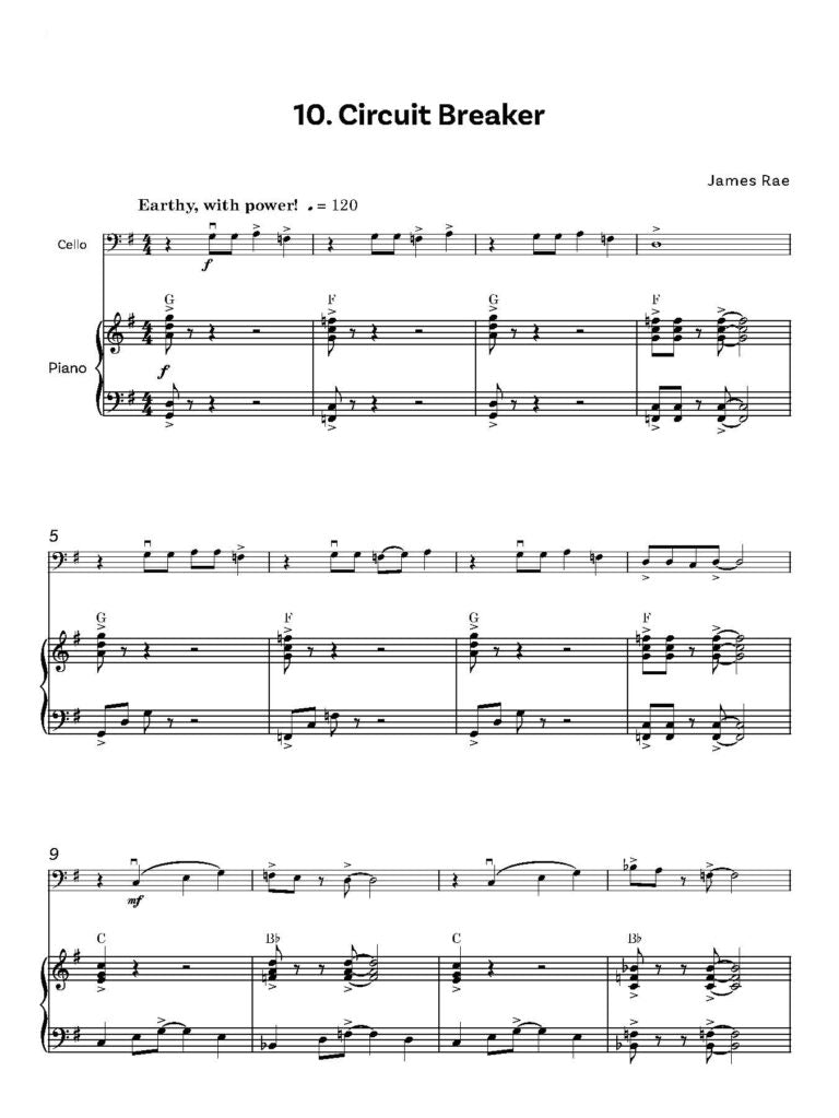 Rae, James  - Fully Charged! for Cello and piano - Digital Download