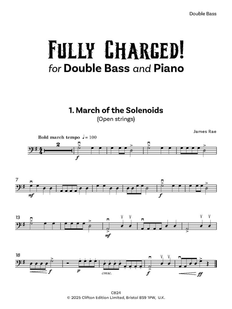 Rae, James  - Fully Charged! for Double Bass and piano - Digital Download